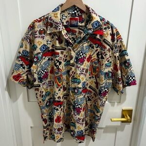 Vintage D’Crazy 50s Rock & Roll Novelty Print Shirt Men’s XL Rockabilly